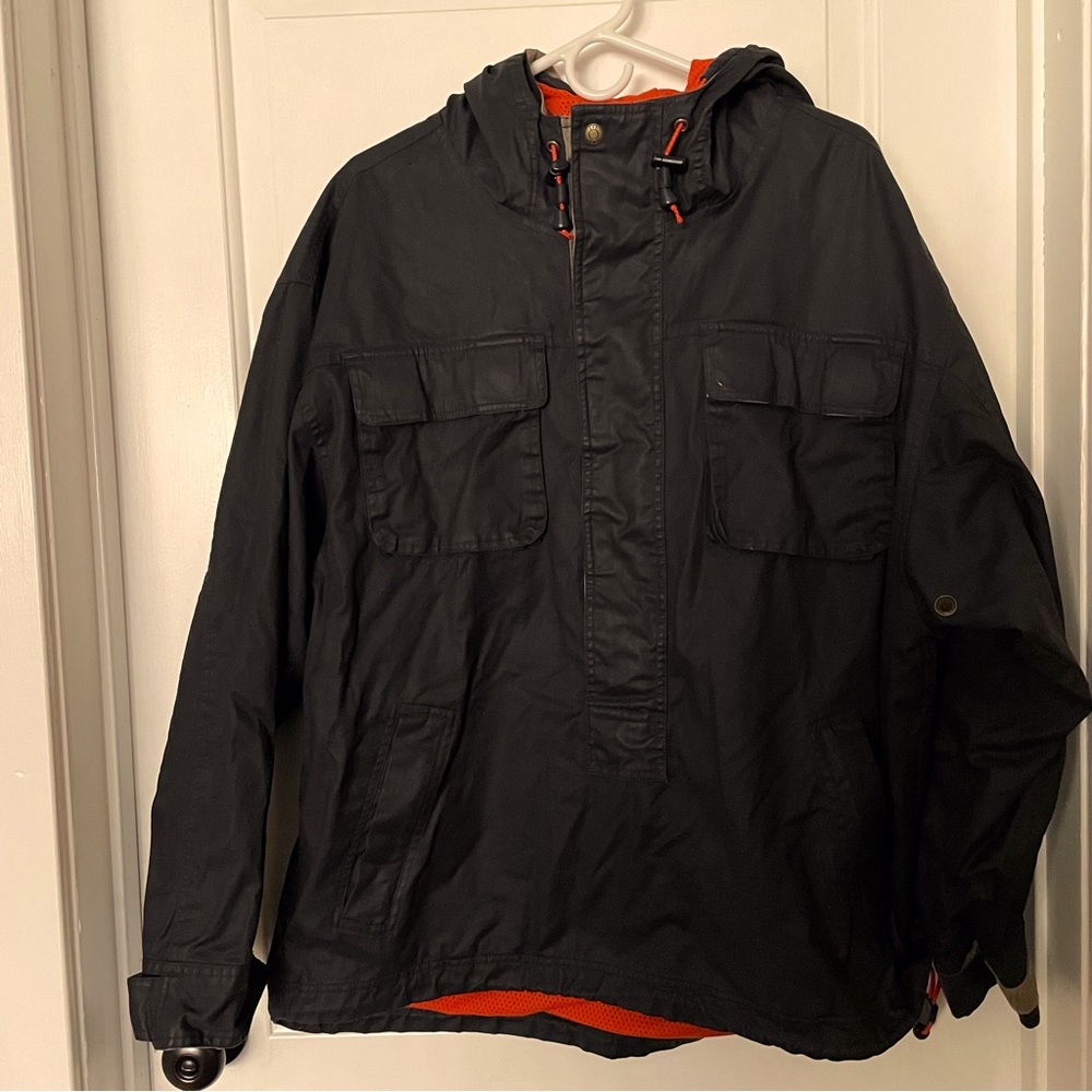 Gap Woman’s Black Half Velcro Hooded Pullover Orange Lined Jacket ~ Size L